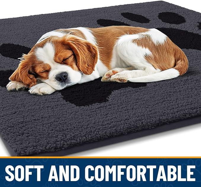 Smiry Dog Door Mat for Muddy Paws, Absorbs Moisture and Dirt, Low-Profile Entryway Mat with Non-Slip Backing, Entry Indoor Outdoor Doormat for Inside Floor (30x20 Inches, Black, Paw)