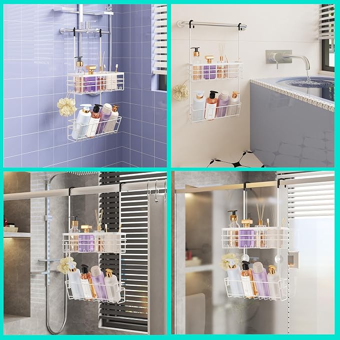 HapiRm Hanging Shower Caddy Organizer - No Drilling Shower Organizer with Inclined Shelf, Rustproof & Waterproof 304 Stainless Steel Bathroom Caddy - White