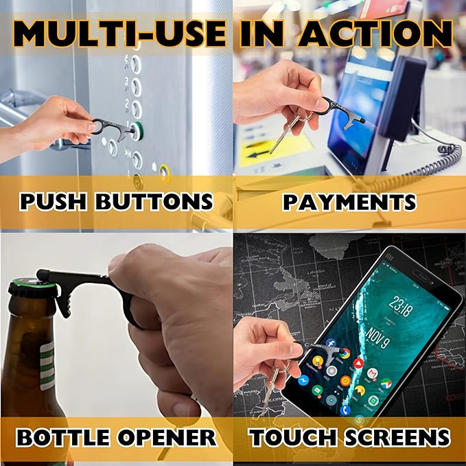 No Touch door opener tool - Premium Touchless key tool - No touch key - by Alien System (Silver Pearl + Gun Grey + Gold + Rose Gold, 4 pack Large)