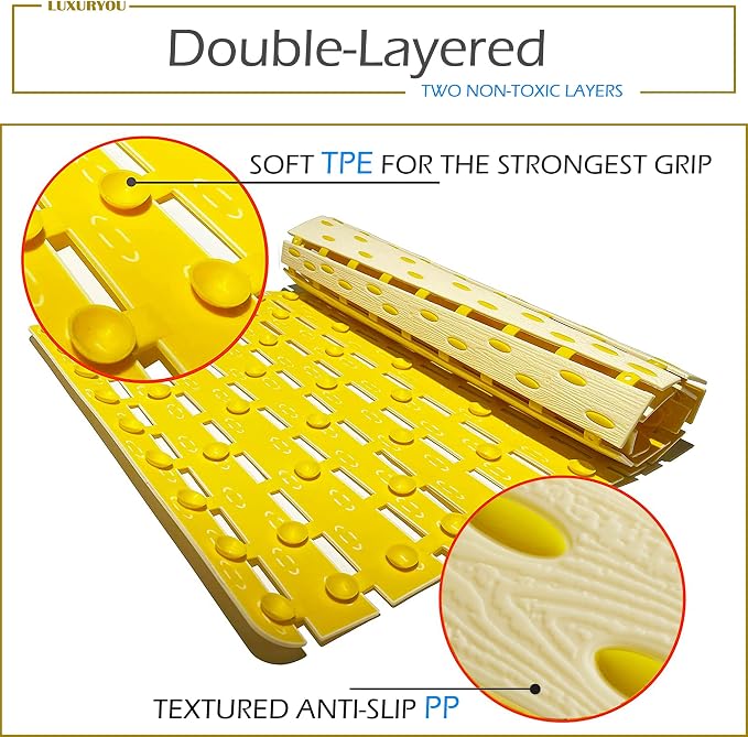 Bathtub Mat Non Slip | Double-Layered Shower Mats With Suction Cups | Improved Drainage, EZ-Dry, Premium Grip Tub Mat | Extended 16x31in. | Non-Toxic, BPA, Latex, Phthalate, PVC Free (Mimosa)
