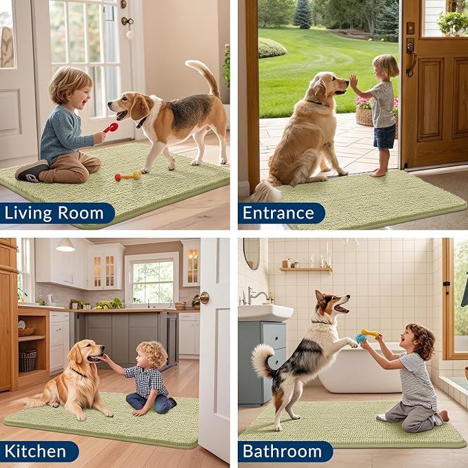 Smiry Dog Door Mat for Muddy Paws 40x32, Absorbent Dirt Trapper, Non-Slip Washable Chenille Entryway Rug for Inside Floor, Vanilla, Classic Solid