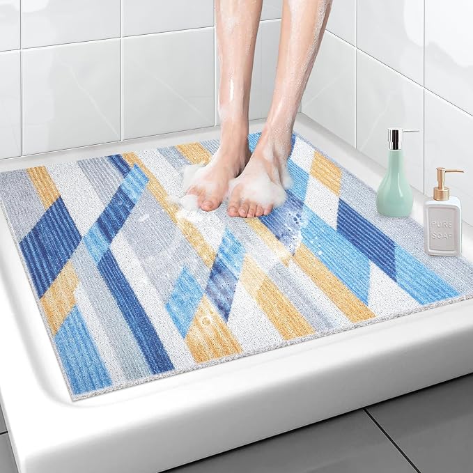 Square Shower Mat, 32x32 Inch Extra Large Non Slip Shower Mats for Inside Shower, Soft PVC Loofah Shower Mat Anti Slip Quick Drying, Shower Stall Mats for Home, Holtel, Bathroom