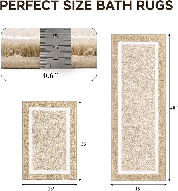 Pauwer Bathroom Rugs Sets 2 Piece, Non Slip Bath Mats for Bathroom, Absorbent Bath Rugs Floor Mat, Machine Washable Shower Rugs for Bath Floor, Tub and Shower