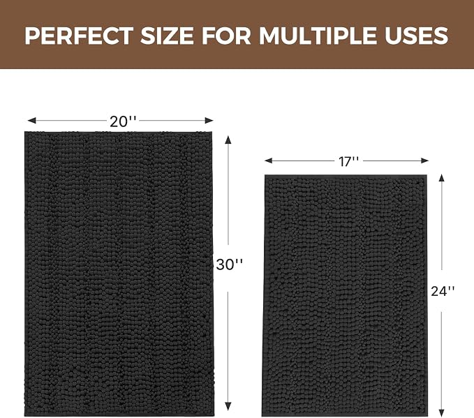 Bcoimo Bathroom Rug Set, Chenille Bath Mat Set with High Low Pile Design, Soft Absorbent Non Slip Bathroom Rugs, Machine Washable Quick Dry Mats for Shower, Tub, Sink and Vanity