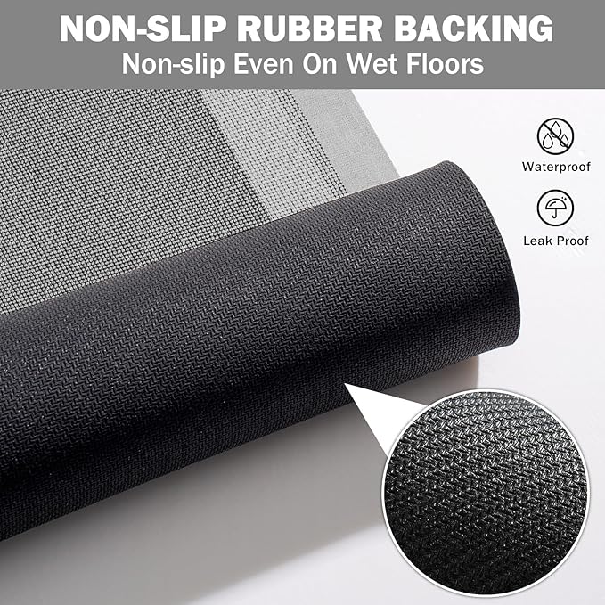 YDKGL Non Slip Long Bath Mat Bathroom Runner, Rubber Backing Ultra Thin Bathroom Rugs Fit Under Door Quick Dry Super Absorbent Washable Bath Rug Shower Mat for Bathtub Sink Floor, Grey 17"x47"