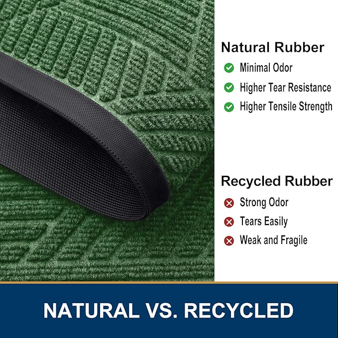 Smiry Front Door Mat Outside Entrance, Heavy Duty Sturdy Natural Rubber Doormat, Trap Dirt and Moisture, Easy Clean Low Profile Welcome Floor Mats for Indoor Outdoor Entry, 59x23 Inch, Green