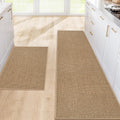 Kitchen Rugs and Mats, Non Slip Washable Set of 2 PCS, Absorbent Kitchen Mats for Floor, Kitchen Runner Rug, Rubber Backing, for Kitchen Decor, Front of Sink (Khaki, 20’’*32’’+20’’*72’’)