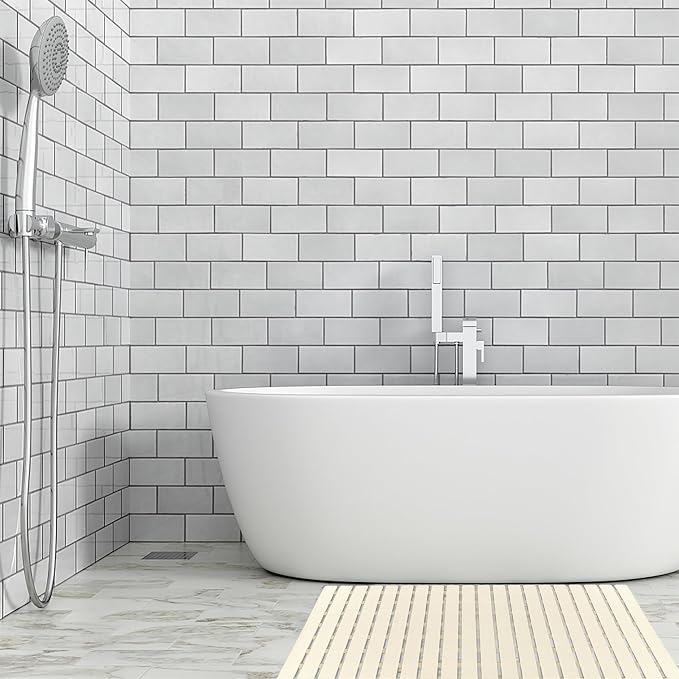BEMISO Shower Mat Non Slip Bathtub Mat with Suction Cups and Drain Holes 27.5 x15.7 Inch Bath Mat for Tub & Shower.Easy Dry,Easy to Cut,Eco-Friendly