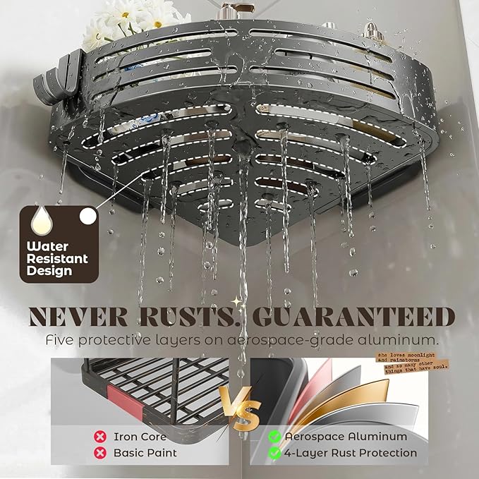 Corner Shower Caddy Suction Cup,Shower Shelves with Hooks,No Drilling Powerful Suction Bathroom Organizers and Storage,Removable Waterproof Rustproof Shower Bathroom Accessories Decor(Grey 1Pack)