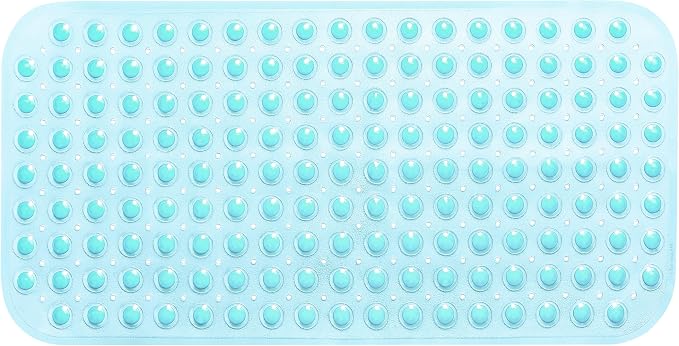 Large Non-Slip Bathtub & Shower Mat 31 inch x16 inch (Smooth/Non-Textured Tubs Only) Safe, Clean, Machine-Washable, Superior Grip&Drainage, Vinyl, Transparent Aqua/Blue-Green, Medium