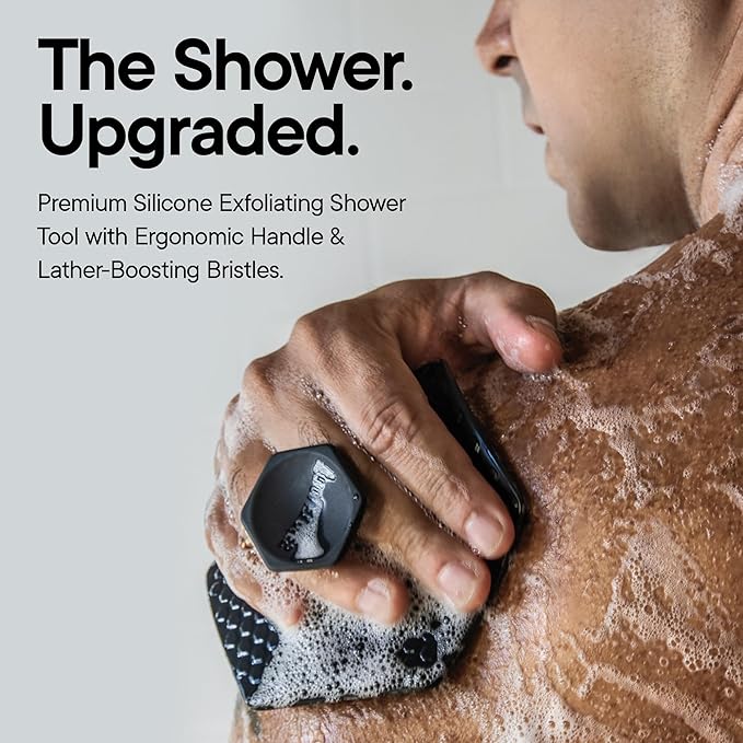 TOOLETRIES Premium Silicone Body Scrubber 2.0, Hygienic Loofah Alternative, Exfoliating Shower Scrubber for Sensitive Skin, Quick Drying & Long-Lasting Bathroom Essentials for Men & Women - Charcoal