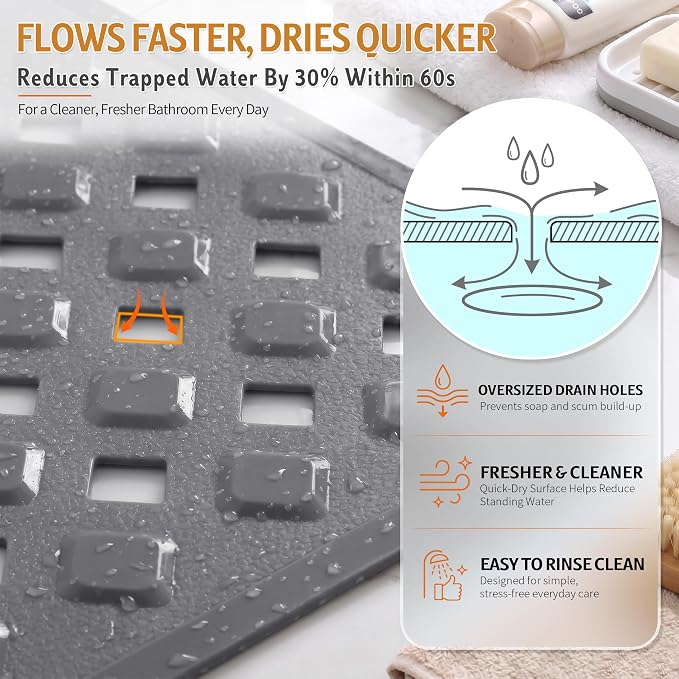 Yimobra Bathtub Mat Non Slip, Super Strong Suction Cups, 28"X16" Long Shower Mat with Drain Holes, Machine Washable Fast Draining Bath Mats, Bathroom Essentials,Gray
