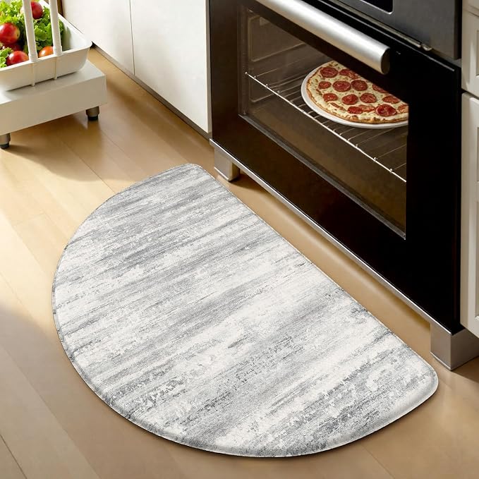 KIMODE Anti Fatigue Kitchen Mats for Floor, Abstract Half Moon Kitchen Rug 18"x28", Grey Ergonomic Standing Desk Mat, Memory Foam Kitchen Floor Mats for Laundry Office Sink