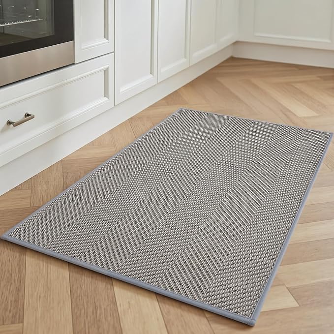 AMOAMI Kitchen Mats for Floor, Non Slip Washable Grey Kitchen Rugs Absorbent Quick Dry and Easy to Clean, Rugs for Kitchen in Front of Sink, 17“*30”