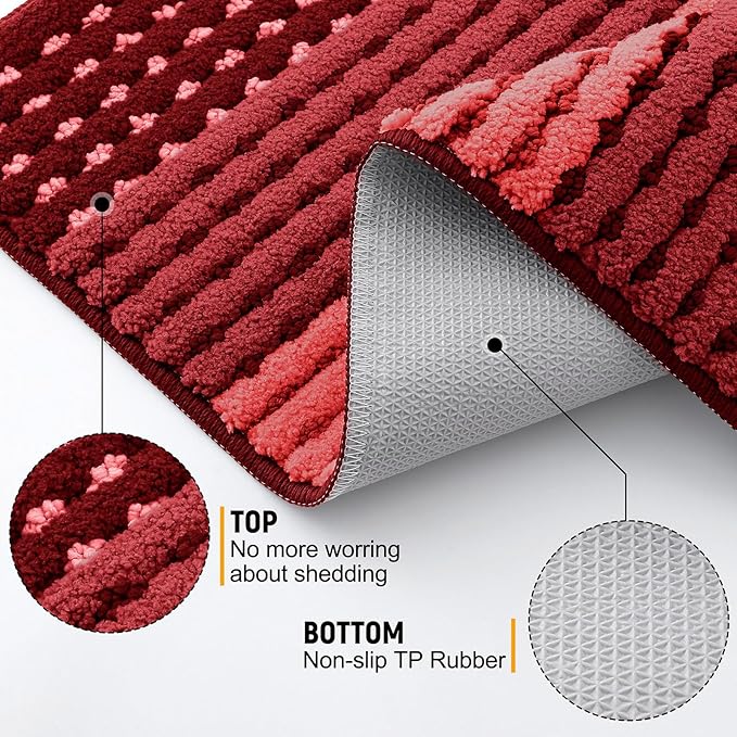 Kitinjoy Indoor Outdoor Door Mat, 71x24 Non-Slip Absorbent Dirt Trapper, Low-Profile Washable Inside Entrance Front Floor Mat, Sturdy Soft Entry Dotted Ombre Doormats for Entryway, Burgundy