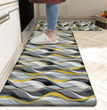 Kitchen Mats for Floor Modern Abstract kitchen rugs Grey and Yellow Stripe Anti Fatigue Kitchen Mats Waterproof Floor Mats Cushioned Non-Skid Standing Mats for Kitchen, Set of 2,17.3 x 28+17.3 x 47