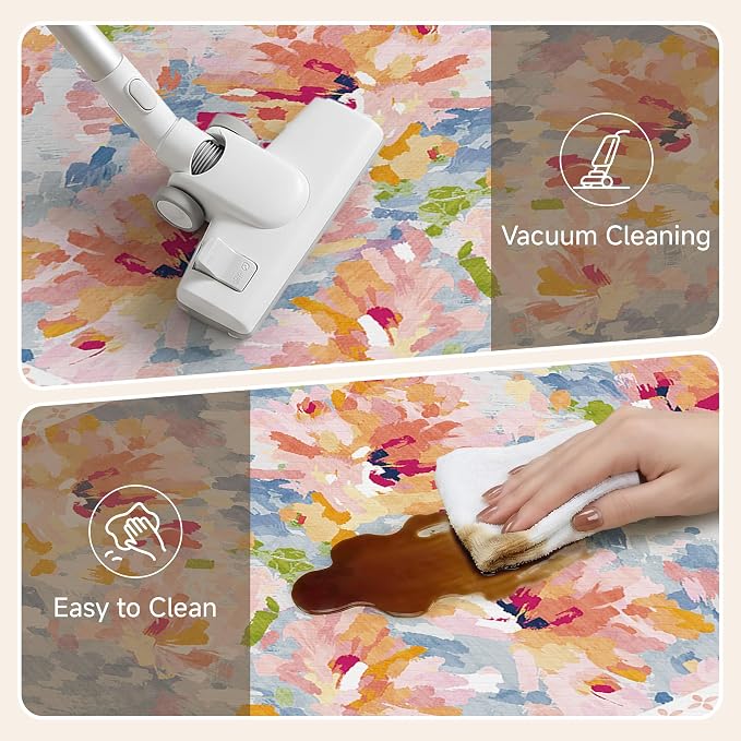Anti Fatigue Kitchen Mats 2PCS Thick Non Slip Cushioned Rugs Pink Abstract Floral Waterproof Comfort Standing Mats for Floor Sink Laundry Office 17.3"×47"+17.3"×30"