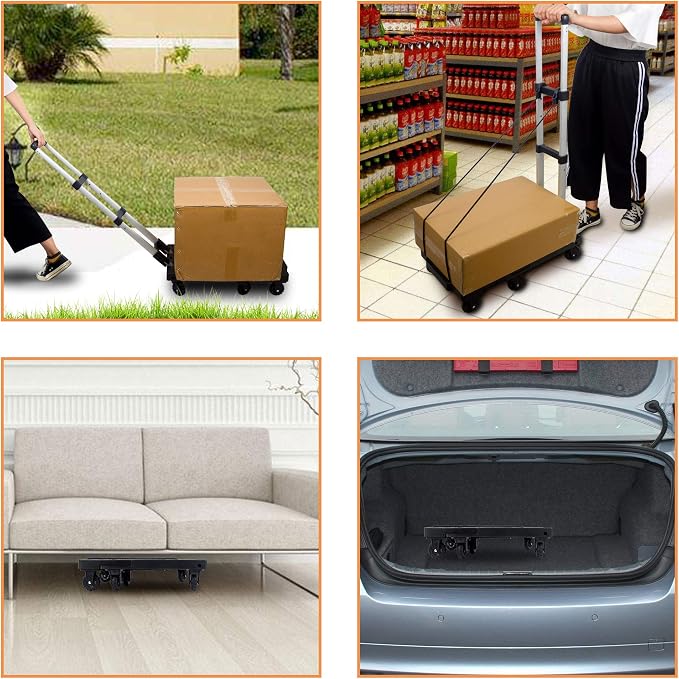 Dolly Cart Portable Hand Truck Lightweight Hand Cart Compact Utility Cart with Heavy Duty Wheels Solid Construction Adjustable Handle for Personal, Moving, Travel and Shopping Use (7 Wheels)