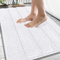OLANLY Thick Bathroom Rugs 34x21, Extra Soft Absorbent Chenille Striped Bath Rugs, Rubber Backing, Machine Wash Dry, Bath Mats for Bathroom Floor, Tub and Shower, Home Decor Accessories, White
