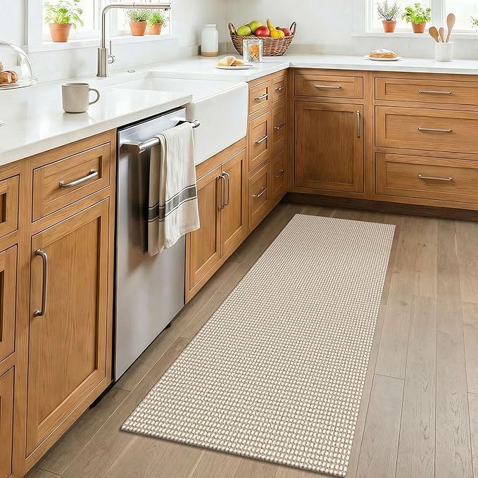 KOZYFLY 2x4 Entry Runner Rug, Small Washable Runners for Entryway, Non Slip Door Mat Indoor Entrance, Front Porch Carpet for Foyer, Kitchen, Bedroom, Bathroom, Ivory/Camel/Brown