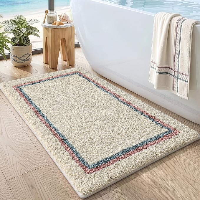 DEXI Bathroom Rugs 43x24, Absorbent Extra Soft Plush Microfiber Bath Mat for Bathroom, Non Slip Washable Bathmat Quick Dry for Shower Floor, Sink, Tub, Laundry Room, Ivory