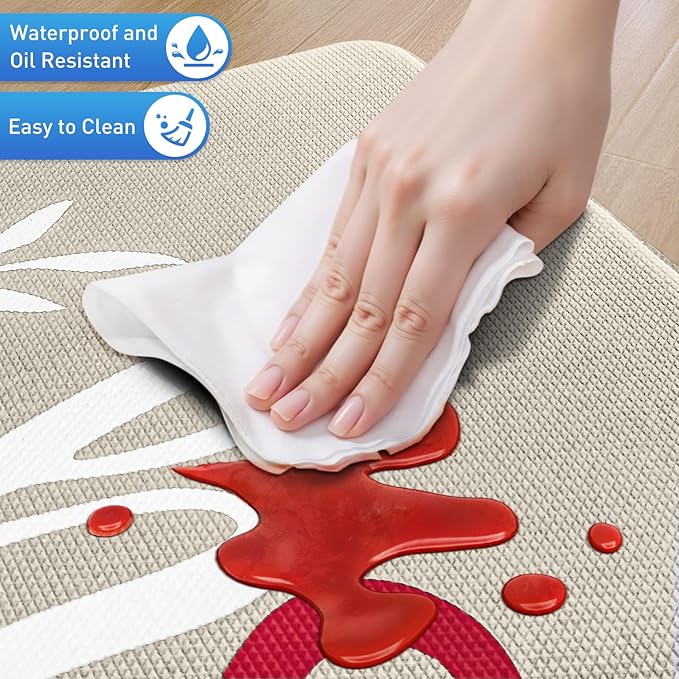 HappyTrends Kitchen Mat for Floor, 2PCS Cushioned Anti-Fatigue Kitchen Rugs, Waterproof Non-Slip Standing Mats and Rugs Set for Kitchen, Office, Laundry, Khaki, 17.3"×30"+17.3"×59"