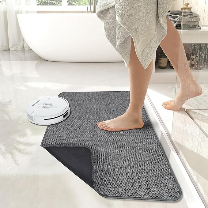 Bath Mat,Ultra Thin Bathroom Runner Rugs,Large Bath Mats for Bathroom,Quick Dry,Non-Slip,Machine Washable,Low Pile,Bath Rug,Shower Outside,Sink,Home Decor Accessories.Dark Grey,1'5"x2'11"（17x35inch）