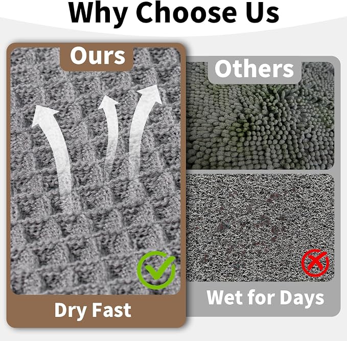Waffle Runner Bath Mat - Long Boho Bathroom Rugs Non Slip Washable, Super Absorbent & Quick Dry, Soft Bath Mat Farmhouse Bathroom Decor, 24'' x 72'', Light Grey