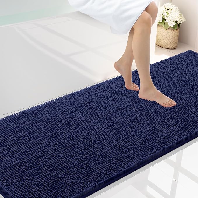 Smiry Luxury Chenille Bathroom Rugs 70x24, Extra Soft and Absorbent Shaggy Bath Mat, Machine Washable, Non-Slip Plush Carpet Runner for Tub, Shower, and Floor, Home Decor Accessories, Navy Blue