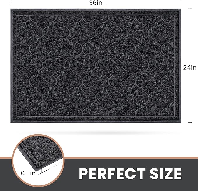 LuxStep Door Mat Large 24x36 Inch Indoor Outdoor Doormat, Non-Slip Low-Profile Design Floor Mat, Front Door Welcome Mat for Entryway,Patio,Garage, Black