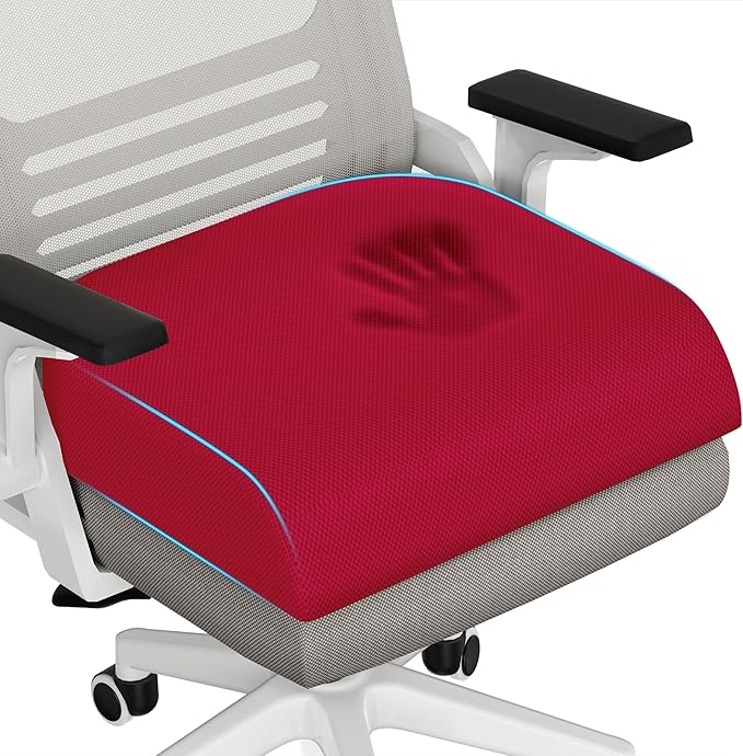 TranquilRelax 2XL Seat Cushion, Memory Foam Cushion for Long Sitting Hours on Office Chair, Car Seat, Non-Slip Chair Pad for Sciatica, Coccyx, Tailbone Pain Relief & Post-Surgery Recovery (Red)