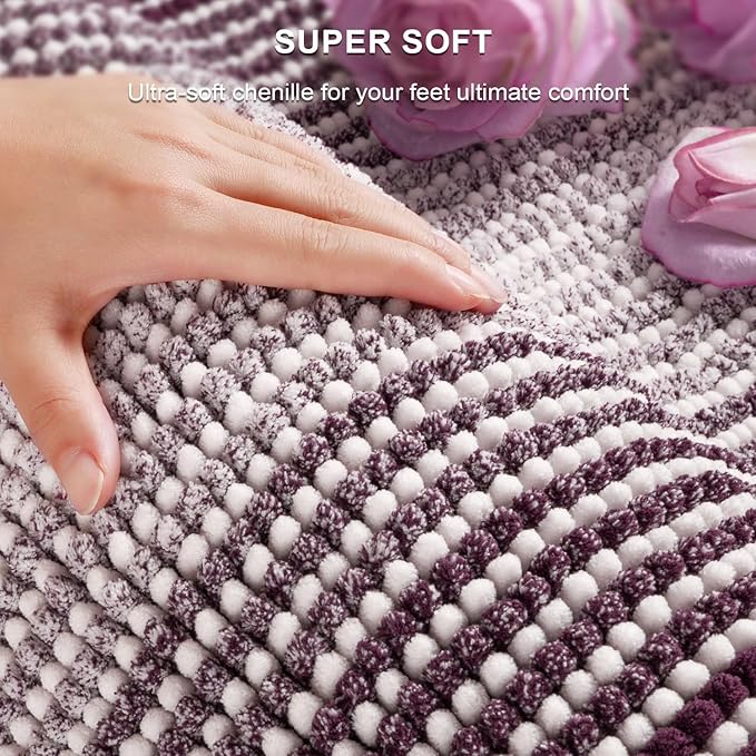 BSICPRO Bathroom Rugs and Mats Sets, 2 Piece Thick Absorbent Chenille Bath Mat Rug Set Non Slip, Soft Shaggy Bath Room Floor Mats for Bathroom, Machine Washable (Mauve Wine, 20" x 60" Plus 20" x 32")