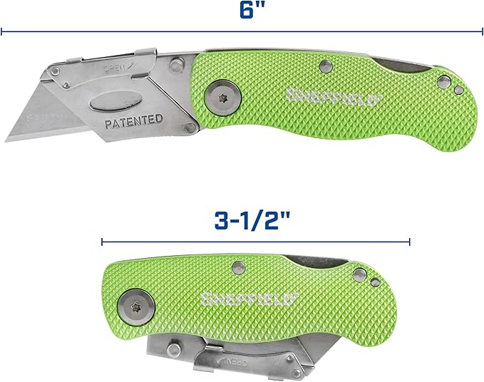 Sheffield Folding Utility Knife, Accepts Standard Utility Knife Blades, Box Cutter Aluminum Handle, Razor Blades Included, For Home, Office, Trades, and Warehouse