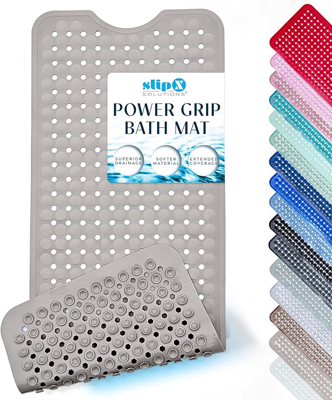 SlipX Solutions Power Grip Bathtub Safety Mat | Precision Grip Technology for Longer, Stronger, & Softer Wet Surface Protection | Solid Tan 39"x16"