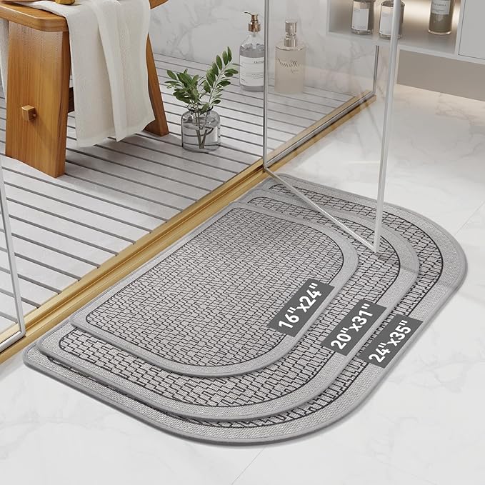 YDKGL Half Circle Bath Mat, Thin Bathroom Rugs Fit Under Door Quick Dry Non Slip Washable Bathroom Mat with Rubber Backing, Absorbent Half Round Shower Rug