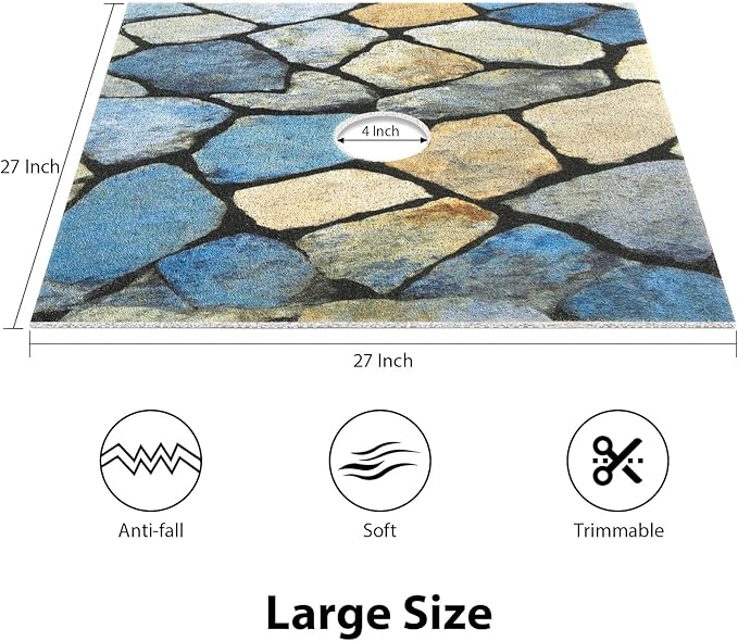 Square Shower Mat, Yonala 27 x 27 Inch Stylish Non Slip Shower Mats for Inside Shower with Central Drain Hole, Soft Trimmable PVC Loofah Anti Slip Shower Mat for Walk in Shower Stall, Quick Drying