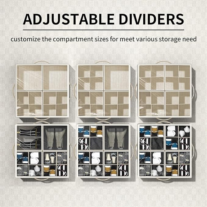 Aokeyee Shoe Organizer for Closet,2 Pack Foldable Shoe Storage Organizer Box Bin with Adjustable Dividers and Clear Cover, Fits up to 16-32 Pairs