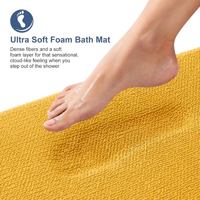 OLANLY Thick Memory Foam Small Bathroom Rugs 24x16, Extra Soft Absorbent Bath Rug, Quick Dry Bath Mats, Non-Slip, Machine Washable Mat for Floor, Tub and Shower, Home Decor Accessories, Golden Yellow