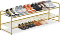 KEETDY 2-Tier Long Shoe Rack for Closet Metal Shoe Organizer for Entryway, Wide Stackable Shoe Storage Shelf with Sturdy Wire Grid for Closet Floor, Bedroom, Gold