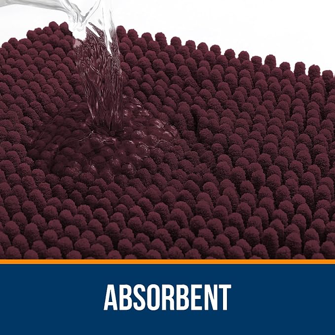 OLANLY Large Bathroom Rugs 59x35, Extra Soft Absorbent Chenille Bath Rugs, Rubber Backing Quick Dry, Machine Washable Bath Mats for Bathroom Floor, Tub and Shower, Home Decor Accessories, Black Cherry