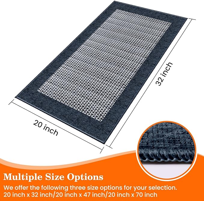 StepRite Kitchen Rugs, Kitchen Mats for Floor, 32"x20" Non-Slip Machine-Washable Kitchen Throw Rug, Navy Blue