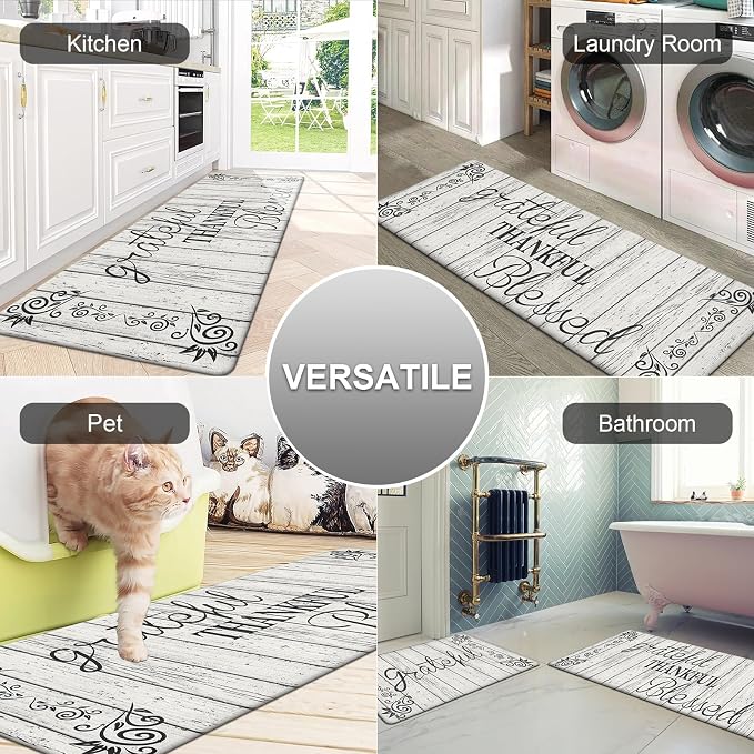 HEBE Anti Fatigue Kitchen Mat Set of 2 Non Slip Cushioned Kitchen Mats for Floor Waterproof Farmhouse Kitchen Rugs and Mats Set Comfort Standing Desk Mat Carpet for Sink,Office,Laundry