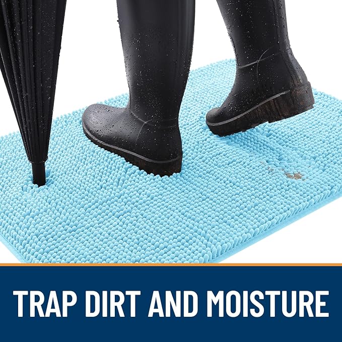 OLANLY Dog Door Mat for Muddy Paws 70x35, Absorbs Moisture and Dirt, Absorbent Non-Slip Washable Doormat, Quick Dry Chenille Mud Mat for Dogs, Entry Indoor Entryway Carpet for Inside Floor, Blue