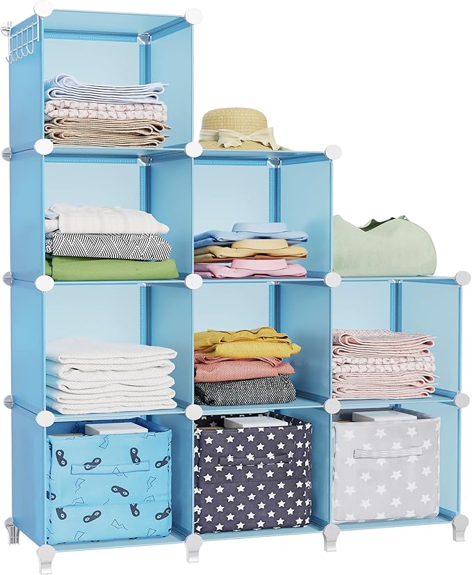 HOMIDEC Closet Organizers and Storage, 9 Cube Storage Organizer, Portable Closet Organizer Storage Cubes Shelves, Blue