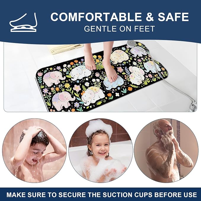 XIYUNTE Baby Bath Mat for Tub Non Slip Kids, BPA Free Extra Long Bathtub Mat 40x16 with Drain Holes and 200 Suction Cups, Non Toxic Machine Washable Toddler Bath Mat, Eco-Friendly Certified