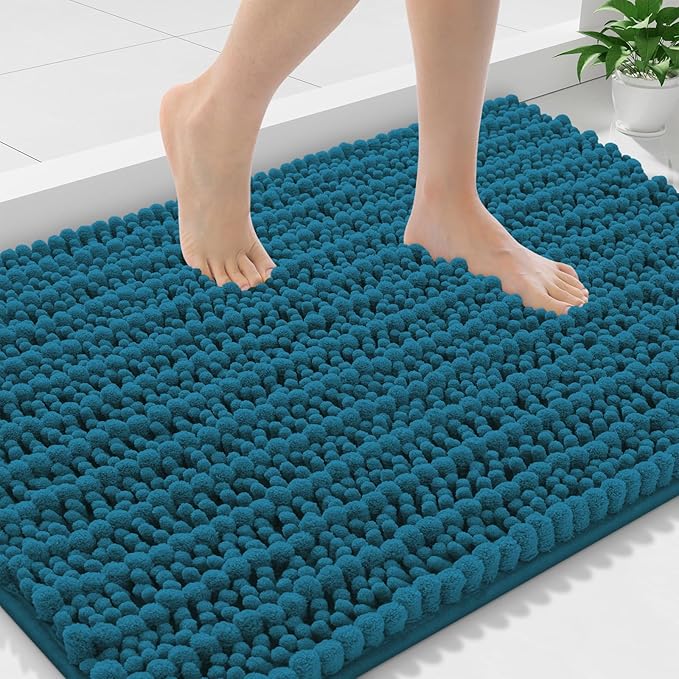 Smiry Bathroom Rugs Mat 36x24, Extra Soft Absorbent Chenille Bath Rugs, Non Slip Rubber Backing Machine Washable Quick Dry Bath Mats for Bathroom Floor, Tub, Shower, Home Accessories, Peacock Blue