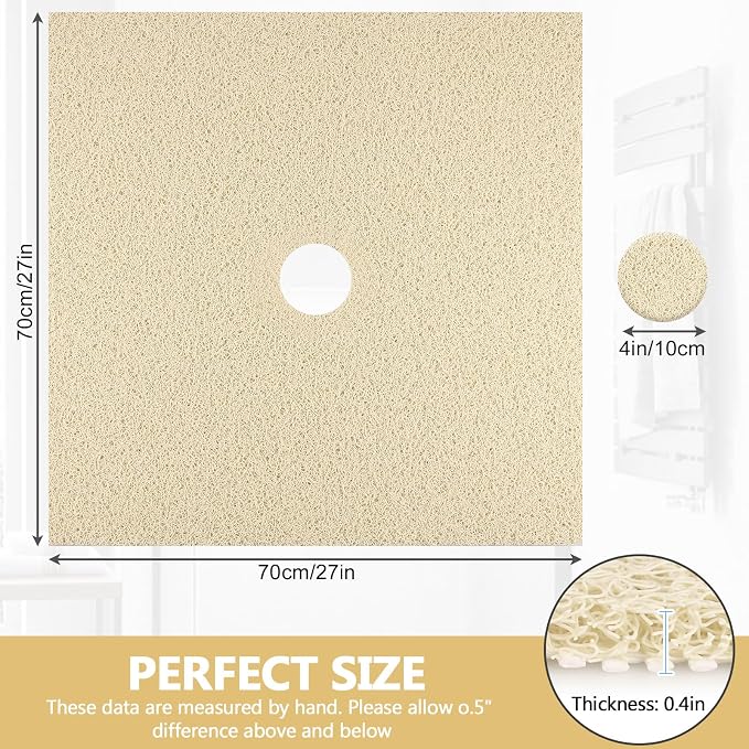 Square Shower Mat Non Slip: 27 x 27 Inch Extra Large Loofah Shower Mats for Inside Shower - Anti Slip Shower Stall Matt with Drain Hole in Middle