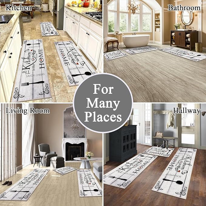 Vaukki Boho Kitchen Rug Sets 3 Pieces, Washable Kitchen Mats for Floor, Non Slip Soft Kitchen Area Rug Floor Mat for Kitchen, Laundry Room and Hallway (Log, 20''x32''+20''x47''+20''x59'')