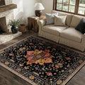 RELEANY Area Rugs 4'x6' Washable Non-Slip, Floral Vintage Distress Medallion Carpet for Living Room Bedroom Dining Room, Black Colorful Floral Dark Tan
