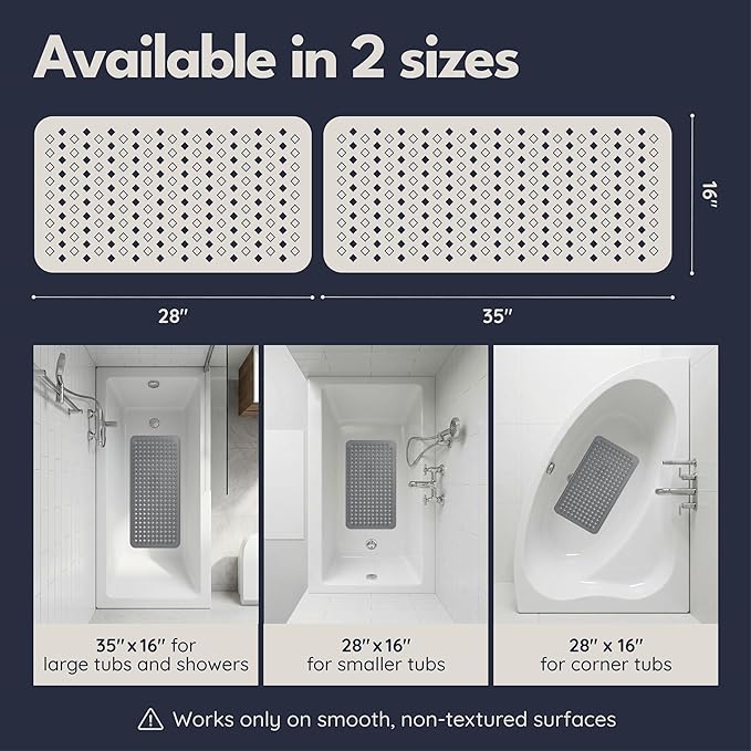 Bathtub Mat Non Slip 28x16 - homerella® Bath Mat Incl. Hooks for Drying, 100% BPA Free, Shower Mat Non Slip Anti Mold, Machine Washable, Shower Mats for Inside Shower Mildew Resistant (Clear)